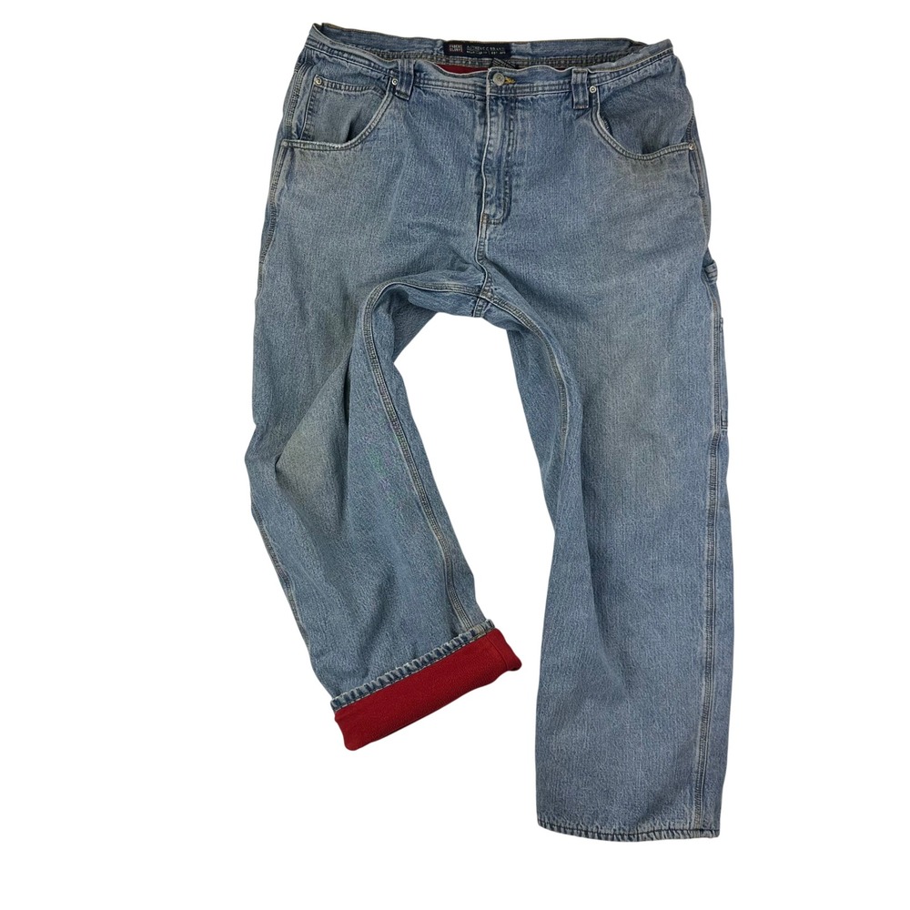 Faded Glory Carpenter Jeans Mens 40x32 Blue Fleece Lined Med Stone Distressed